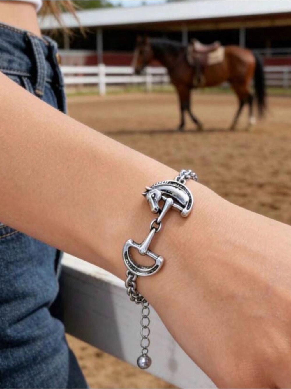 Western Bracelet Silver Horse Bit Link Bracelet